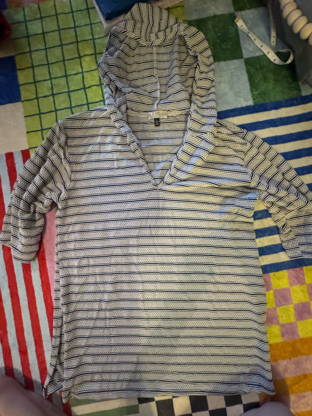 Jessica Long Sleeve Striped Polo - Navy and White